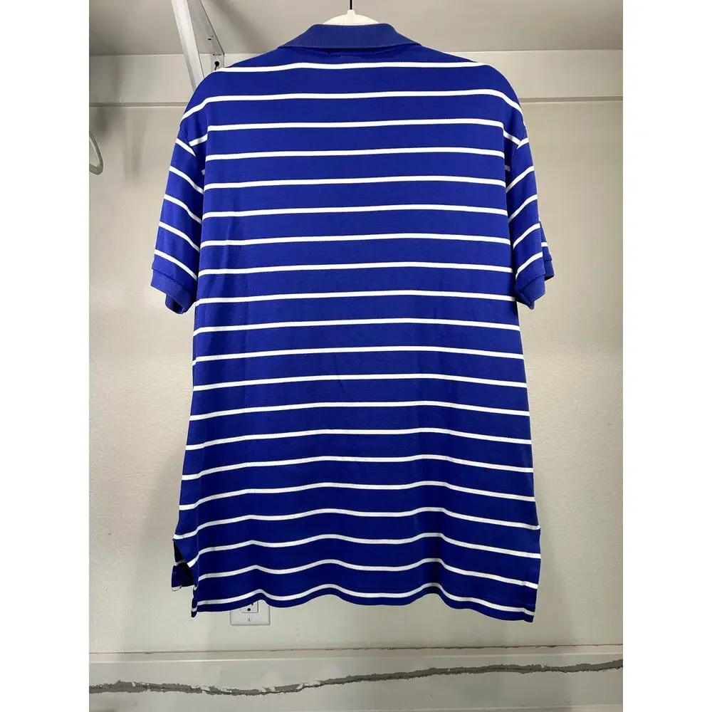 Polo Ralph Lauren 100% Cotton Men's Short Sleeve Polo Shirt Blue Stripes Size M‎